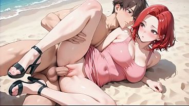 Sultry red haired beauty's seaside from kneeling suck to multiple cumshots inside 