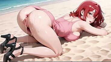 Sultry red haired beauty's seaside from kneeling suck to multiple cumshots inside