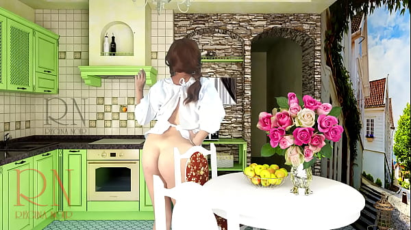 Cheerful maid without panties eats a lot of bananas in the dining room ASMR 4