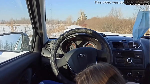 Blonde deep sucks dick in boss's car and licks cum from dick