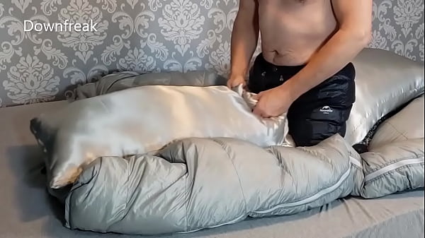 Downfreak has a Down Jacket fetish. He Humps_Satin Pillows and_Down Comforter.