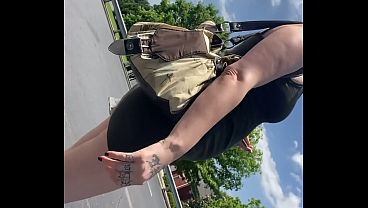Wifeyy sexy public parking lot in short skirt