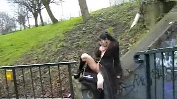 Skinny goth masturbating in public for tattooed english amateur flasher Thorn 