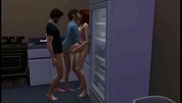 Sims 4 dude does a couple of girls in his kitchen 