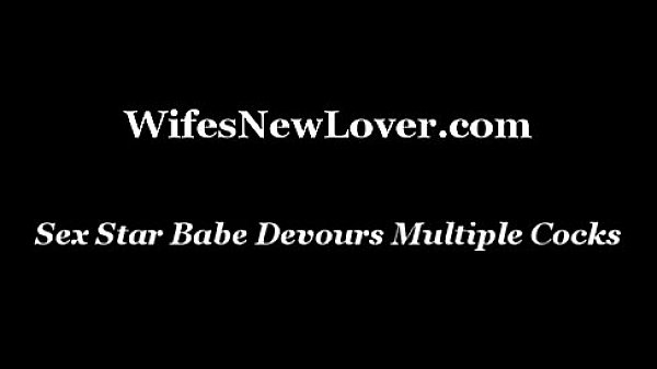 Sex star babe devours multiple cocks
