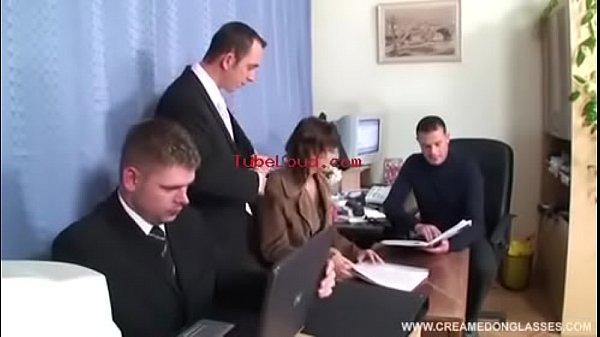 Workplace busty babe group fucked by boss