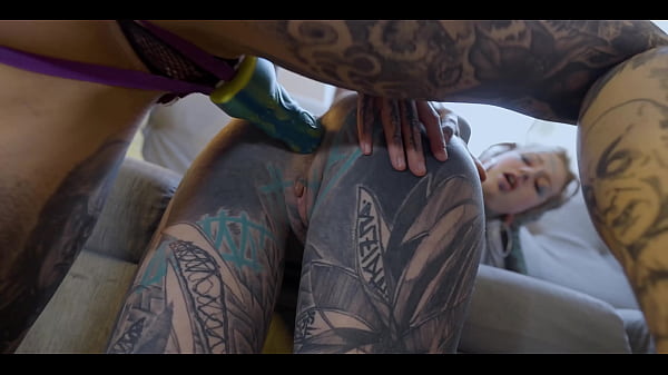 Burlesque_tattoo beauty with big boobs gives anal_fuck with strap_on