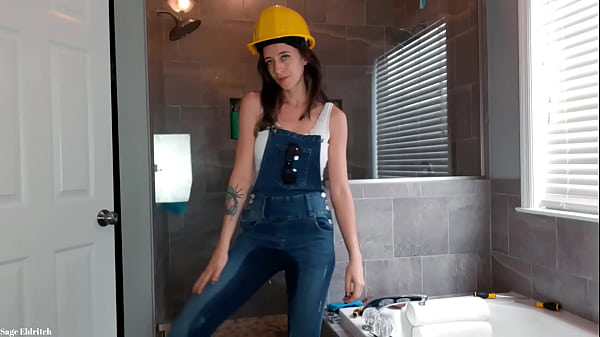 Construction Girl Sage Eldritch Wetting Denim Overalls & Panties thumbnail