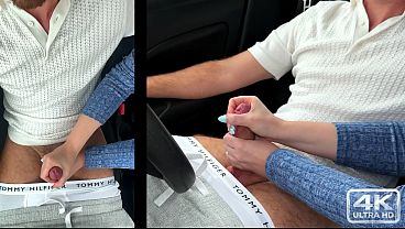 Sloppy car blowjob while cars pass by risky public