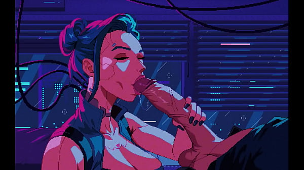 Cyberpunk woman finished a guy off 