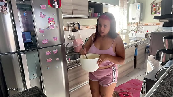 Chubby girl accidental farting while baking cute cupcakes 