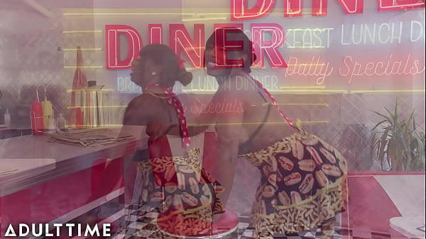 ADULT TIME - Ebony Mystique SUPER SOAKS Diner With_SQUIRT While Making A Sundae!