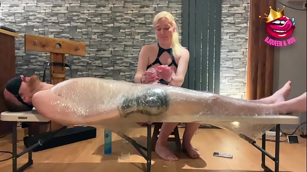 Subs Cock Stroked To Ruined Orgasm While Red To Table With Bondage Wrap thumbnail