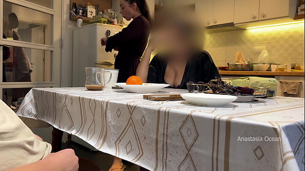 Play MP4 - My husband jerking under a table front of my step mom and i right at the kitchen&period;