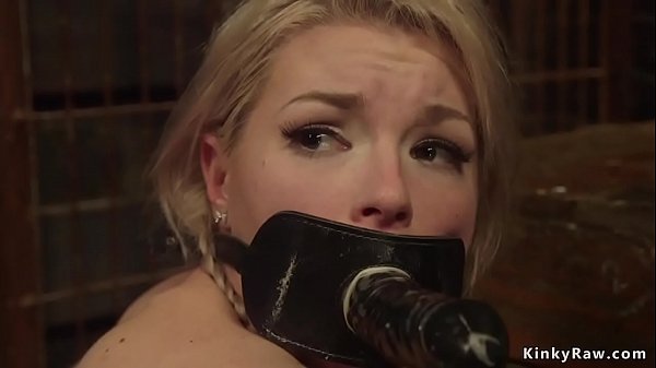 Brunette lesbian dana dearmond tied and bent over wooden blonde lesbian slut ella nova and hooked her asshole then anal fucked her with strap on cock