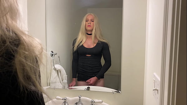 Blonde Crossdresser Jerking Off