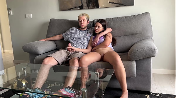 Step brother couldn't resist my big ass and started jerk off on me and we handjob each other orgasm