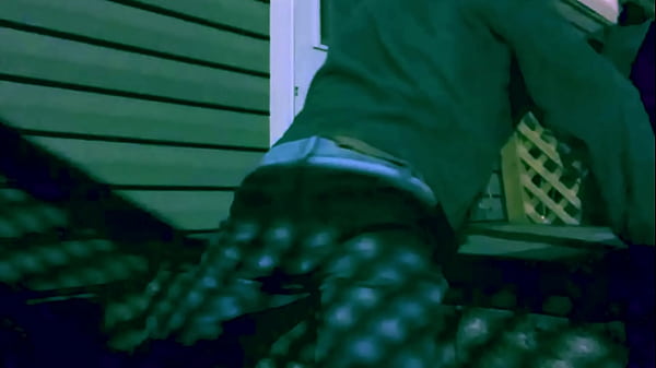 Time lapse stop frame stretch against steps at night with lattice shadow ass and legs effect 