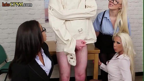 CFNM group_of dominas suck_and jerk_cock of_lunatic