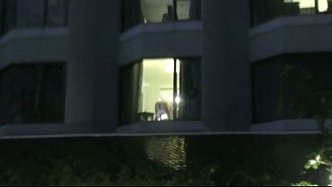 Trashy cara rides her big dildo against hotel window while filmed from inside and outside preview
