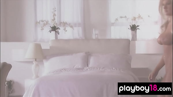 Blonde Kayla Collins takes off her nightgown to show her big natural boobs