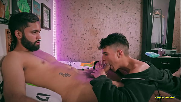 Sexy Twink Andres Zp Passionately Sucking Camilo Brown's Big Uncut Daddy Cock thumbnail
