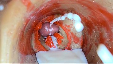 Camera Inside Deep Pussy toy Captures dose Ejaculation of Sperm