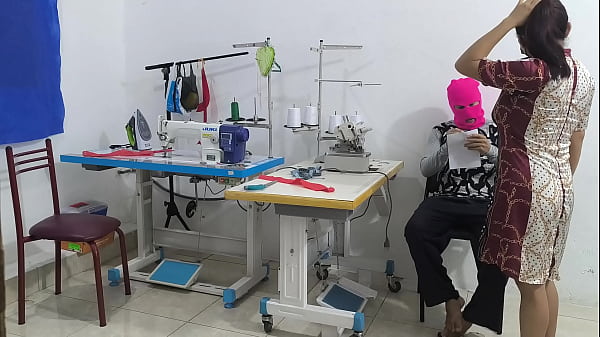 Intense seduction in the sewing workshop 