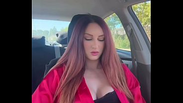 European Artemisia Love Horny Milf wearing a revealing outfit in the car and smoking 
