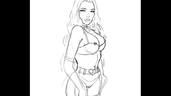 Hand drawn illustrated vixen with nipples showing 