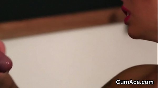 Sexy centerfold gets cumshot on her face eating all the load 