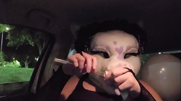 Popping White Balloons in a Partner Car with a Fursuit 