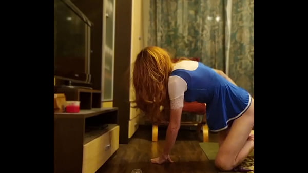 Sissy Monika drinking 10 cumshots from condoms before she fuck her ass 