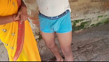 Satin silk saree muslim aunty desi indian lover openly boob press outdoors and 