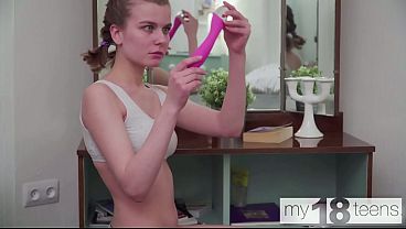 Play MP4 - MY18TEENS - Skinny girl found a dildo and passionately fucks herself