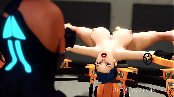 Cyber fuck machine in action! Sexy shemale plays with super busty girl 