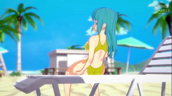 Play MP4 - Maron in yellow swimsuit masturbates on the beach - Dragon Ball Z