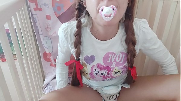 The b 's diaper is all wet but it is only the fault of her first orgasm