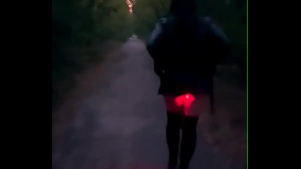 Free public walk with anal plug