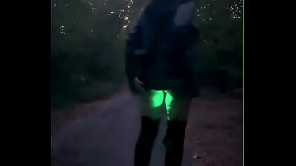 Free public walk with anal plug