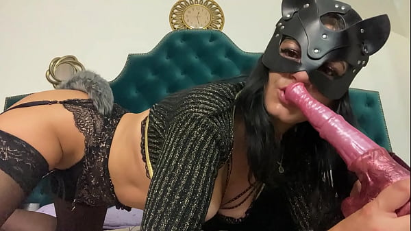 Shiny black stockings & dildo fetish &ndash; nipple clamps spanking & dirty masturbation preview 