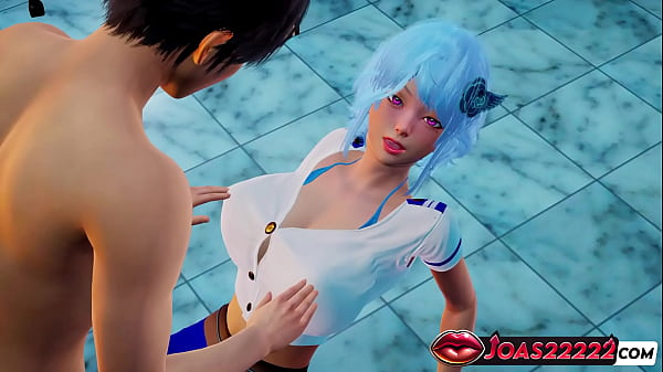 Animation of sexy blue hair anime girl sinwe experience huge boobs and nipples g spot stimulation & sitting cunnilingus ending in a squirt 