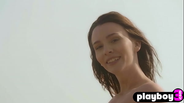 Sweet brunette babe hot posed_outdoor before striptease