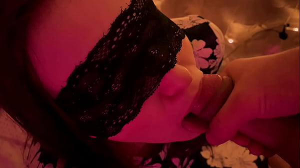 Holiday NewYear blowjob from a beautiful woman in a mask and dress