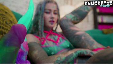 Tattooed babe goes deep solo with anal toys in lingerie