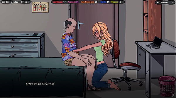 The landlord sniffs her panties under her skirt hentai game 