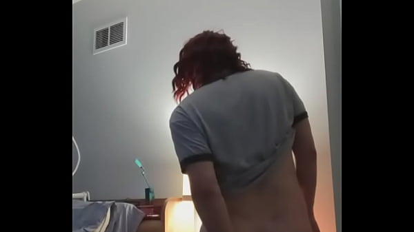 Femboy Riding Dildo on Nightstand 