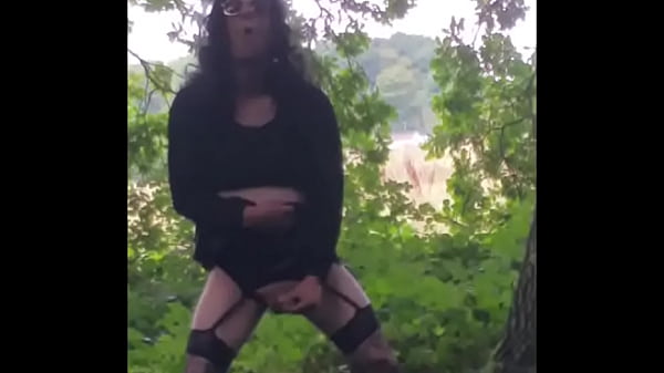 crossdresser shoots his load in the woods 