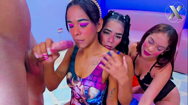 Candy Gets Her Pussy Fucked After Some Very Deep Blowjobs From These Lesbian Whores thumbnail