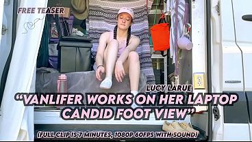 "Vanlifer Works on Her Laptop Candid Foot View" 